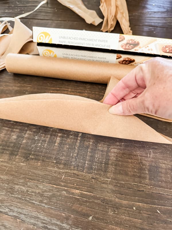 Unbleached Parchment paper folded to make faux corn stalk leaves