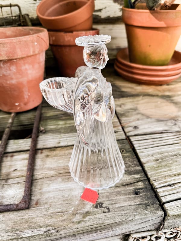 Thrift Store Glass Angel candlestick holder 