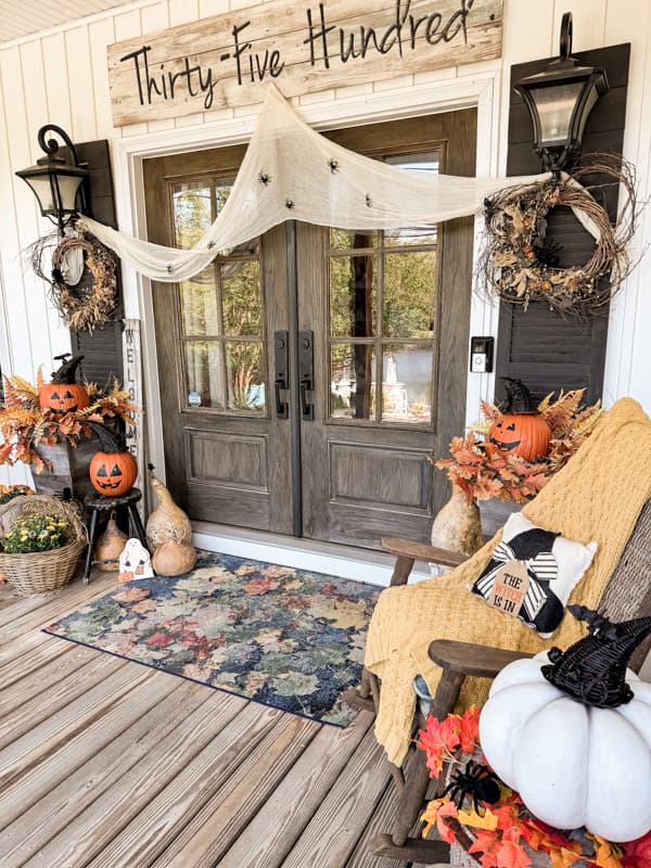 Fall Front Porch  with outdoor halloween home decor ideas.  