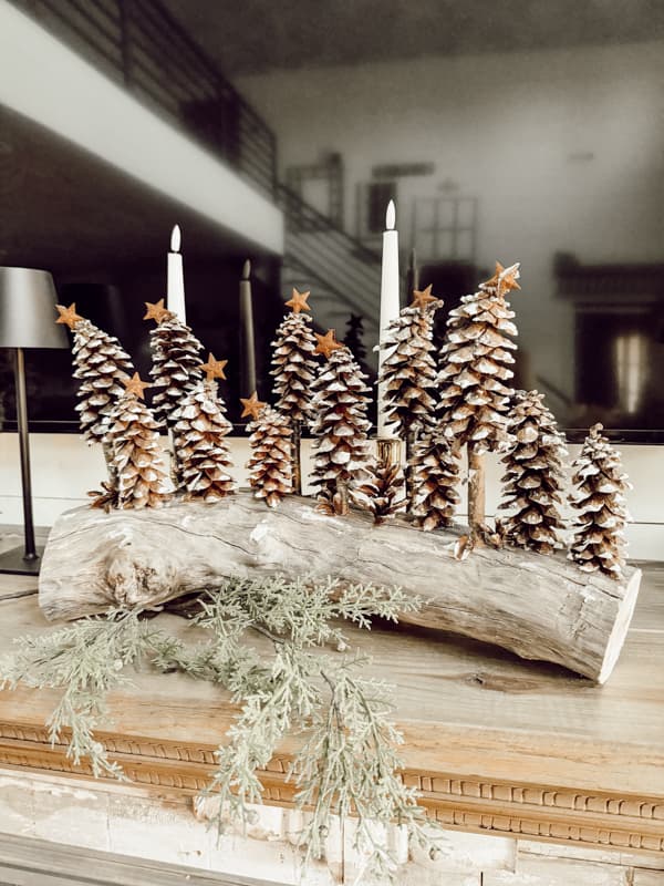 Pinecone Christmas Trees on Mantel