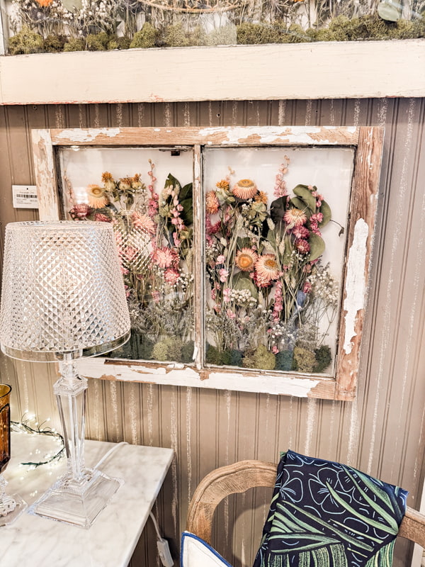 Old Window with dried flowers for wall art.  