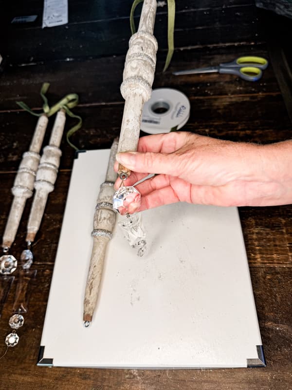 Vintage Christmas Ornaments made with old spindles and chandelier crystals.  