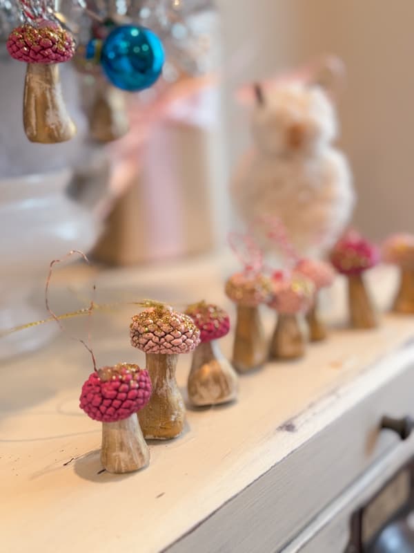 DIY Mushroom Christmas Ornaments with Acorn caps