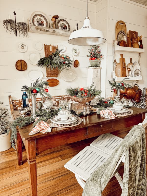 Dining room with Vintage Inspired Christmas decor.  