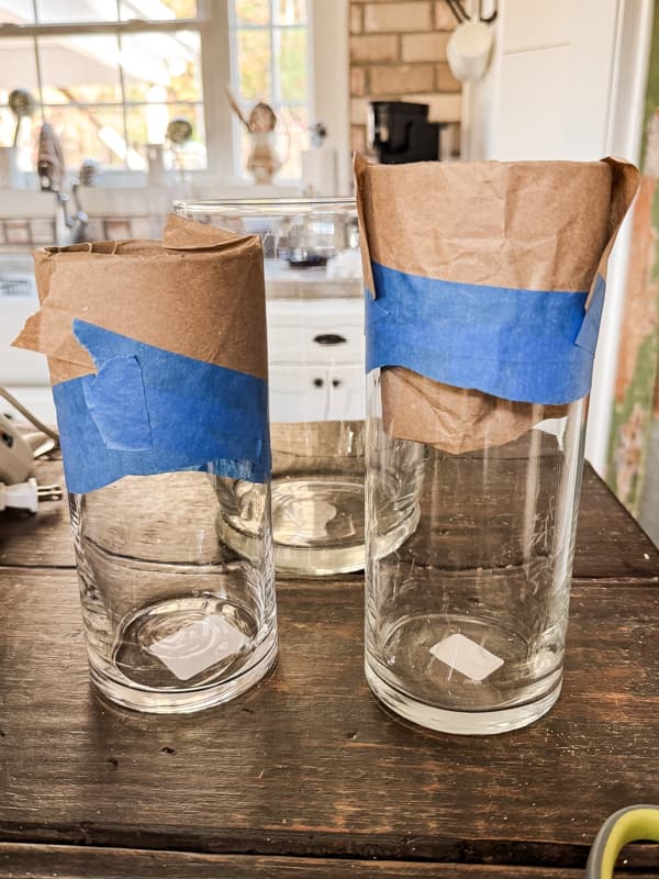 Vases taped before painting.  