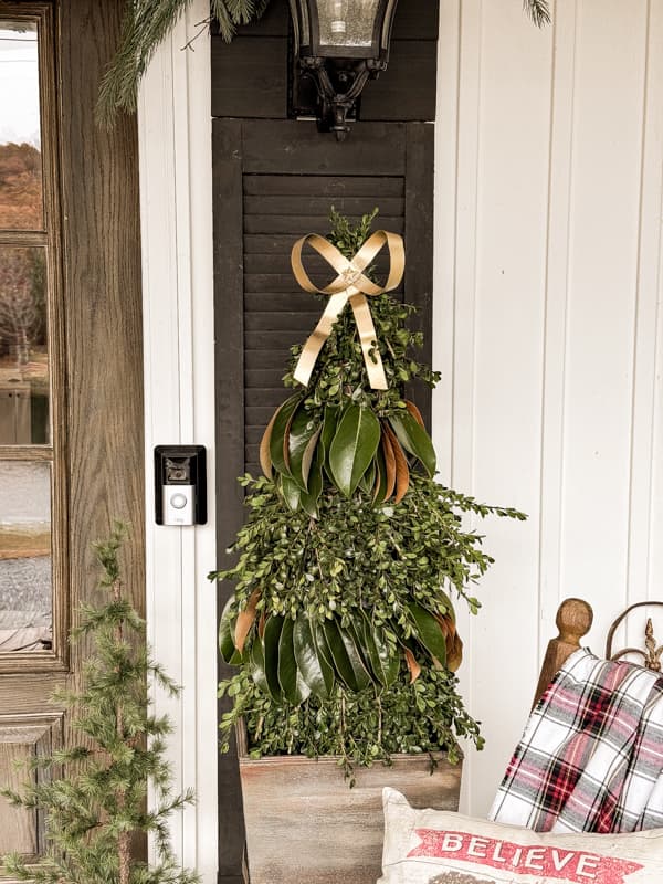 Christmas Greenery Trees for outdoor front porch decor.  