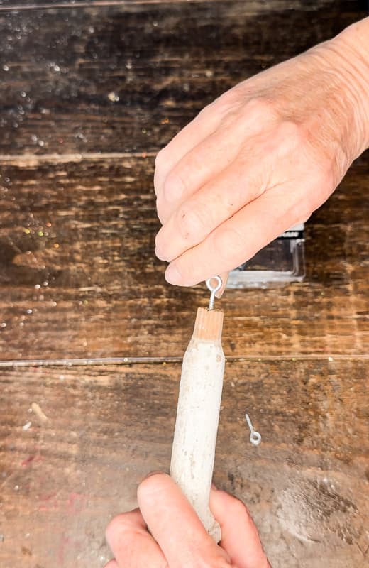 add eye hooks to top of wood Christmas Ornaments.