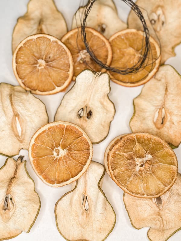 Dried Fruit with wire for Christmas Decorating.