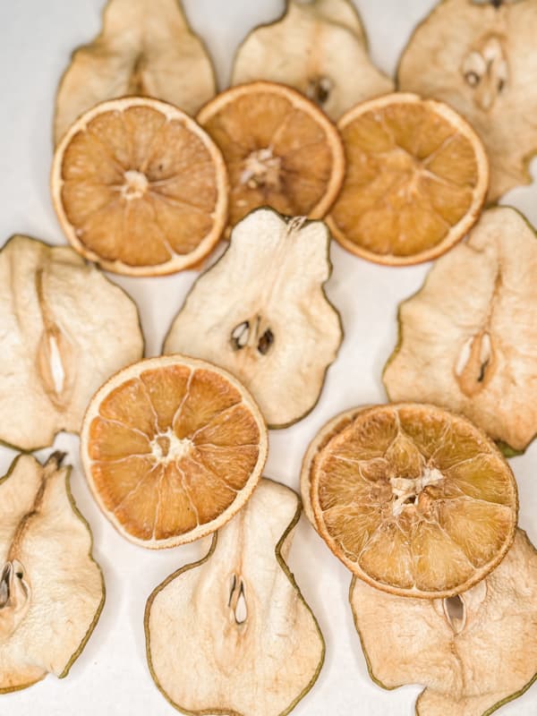 Dried pears and oranges to make easy dried fruit garland