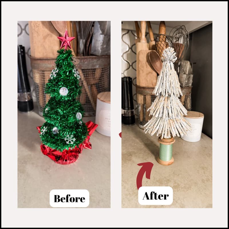 Dollar Tree Christmas Tree Makeover with Twigs Before and After