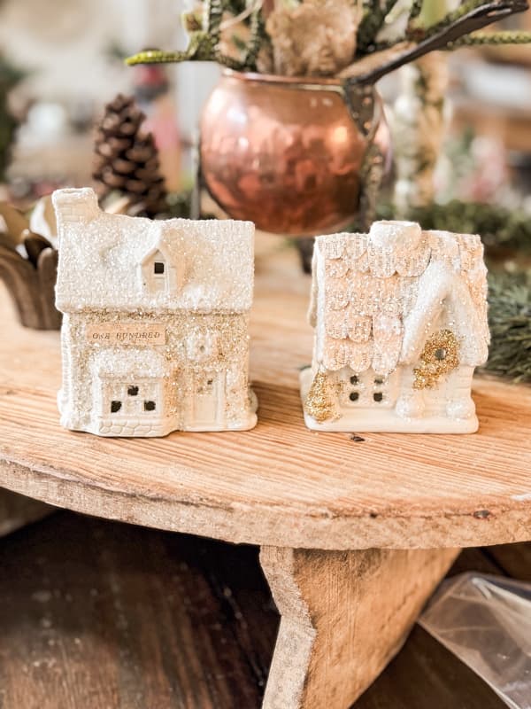 After - upcycled Christmas Houses Decor Ideas with crystal and gold glitter