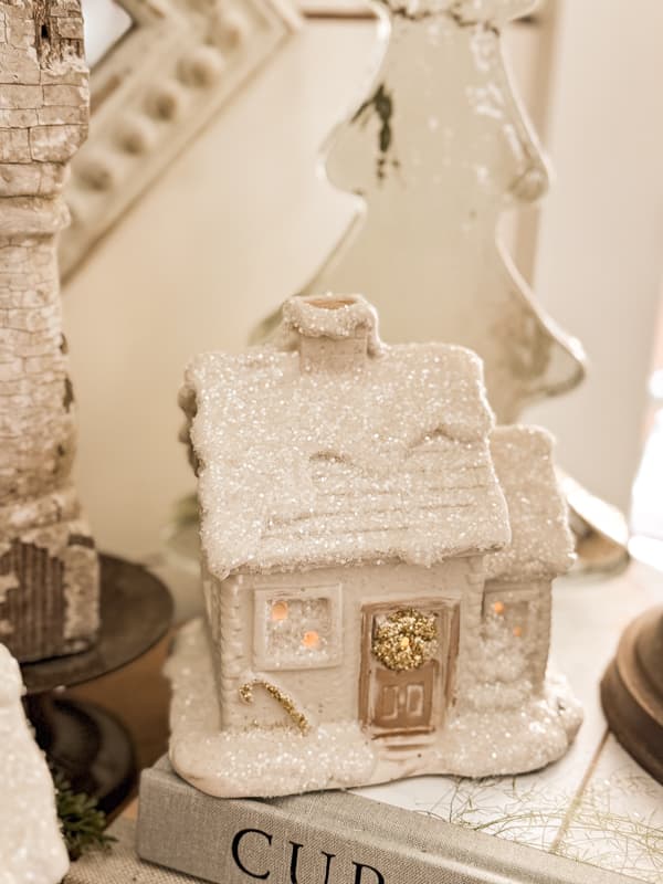 Thrift Store Christmas Tea Light House with glitter