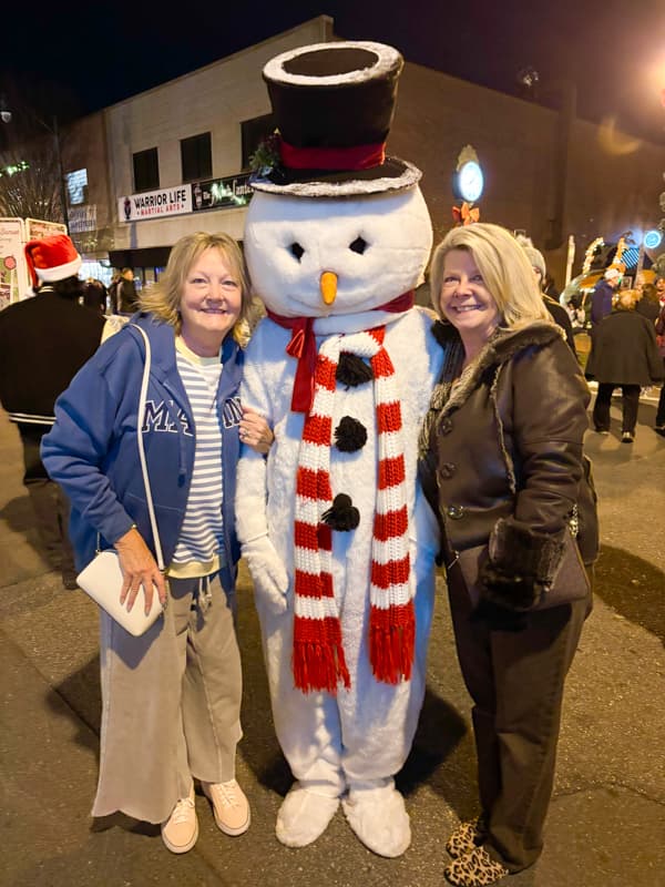 Me, Frosty and Vickie are Chirstmas on Sunset Downtown Asheboro