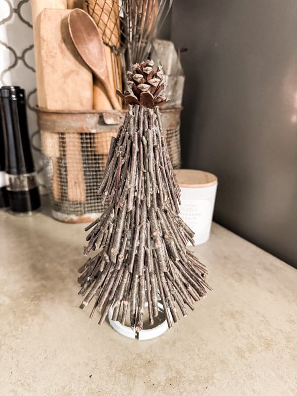 Dollar Tree Idea for Christmas Tree Makeover with twigs and pinecone