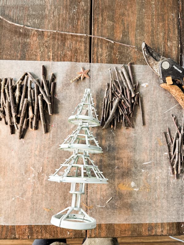 Twig Christmas Tree with Dollar Tree Frame and gathered twigs