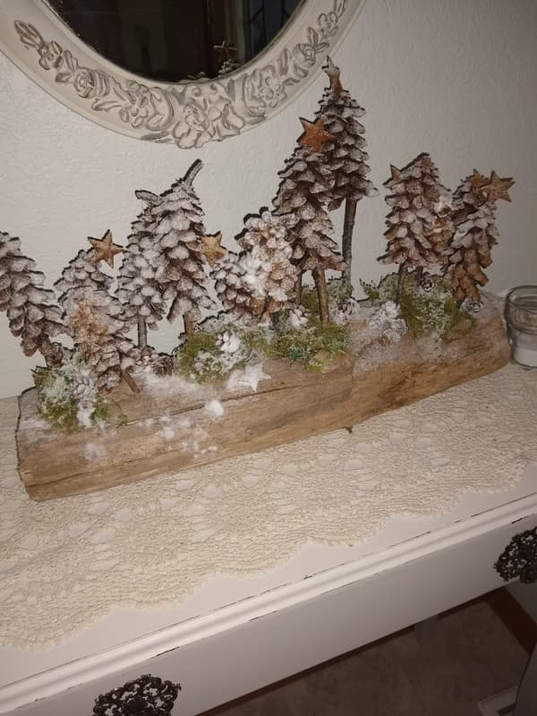 Vicky's pinecone tree forest for Christmas centerpiece