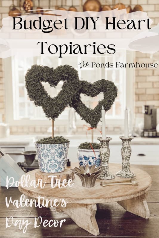 Budget DIY Heart Topiaries for Dollar Tree Valentine's Day decor.  