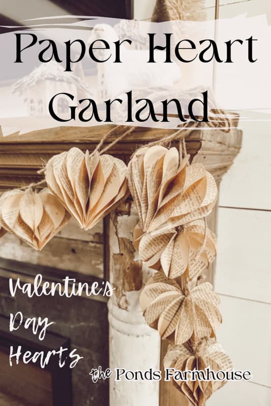 Paper Heart Garland made with old book pages for 3D Valentine's Day Hearts.